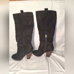 Charles David Black Suede Tall Heeled Boots